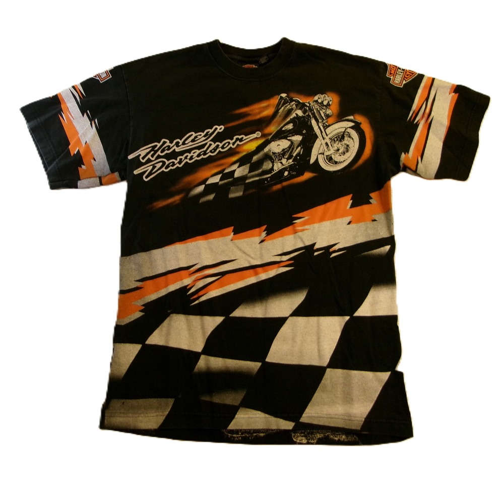 Harley‎ Davidson Mens Large T-Shirt Black 2001 Vintage Biker Graphic Flame Moto